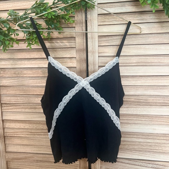 Topshop Tops - NWT Topshop Black Cami with White Lace Detail